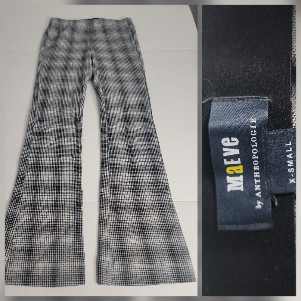 Maeve Anthropologie Pants SZ XS Susanna Plaid Kick Flare Gray Plaid Pull-On